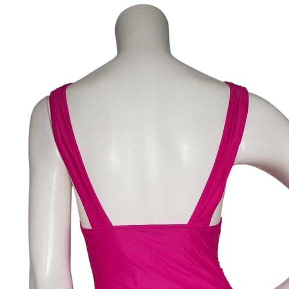 J.Crew Pink Ruched V-Neck One-Piece Swimsuit Sz 10 UPF 50 - Picture 4 of 7
